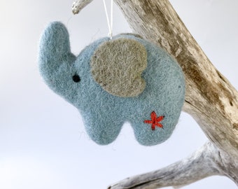 Felt Elephant Christmas Ornament. Wool Felted Ornaments.