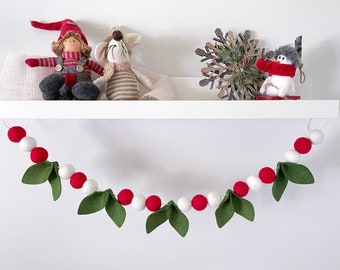 Christmas Felt Garland. Felt Pom Poms Garland.Felt Balls Garland. Felt Pompom Garland