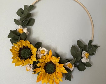 Felt Wreath. Felt Flowers Wreath. Sunflowers Wreath. Greenery Wreath. Sunflower Wreath.