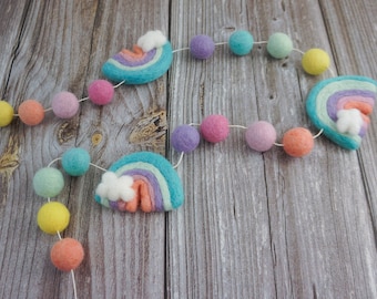 Rainbow Garland. Felted Rainbow. Pom Poms Garland. Felt Balls Garland. Felt Pompom Garland