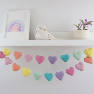 Heart Garland. Valentine Garland. Valentine Decor. Rainbow Garland. Pom Poms Garland. Felt Balls Garland. Felt Pompom Garland