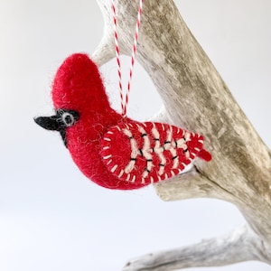 Needle felted Cardinal Ornament. Wool Felt Christmas Ornaments