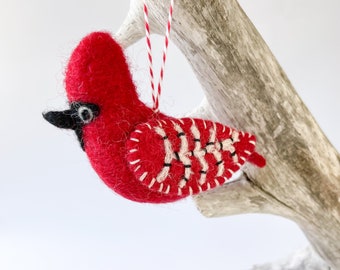 Needle felted Cardinal Ornament. Wool Felt Christmas Ornaments