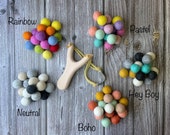 Wooden Slingshot with Felt balls Ammo. Wooden Sling Shot. Felt Pomps Ammo.