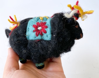 Black Needle Felted Lama. Felt Christmas Ornament. Wool Felted Lama.