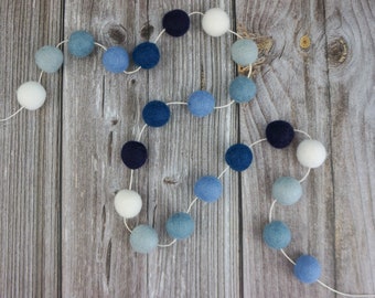 Pom Poms Garland. Felt Graland. Blue Garland. Pompom Garland. Felt Balls Garland. Felt Pompom Garland