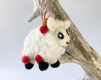 Funky Sheep Ornament. Felt Christmas Ornament. Wool Felt Sheep