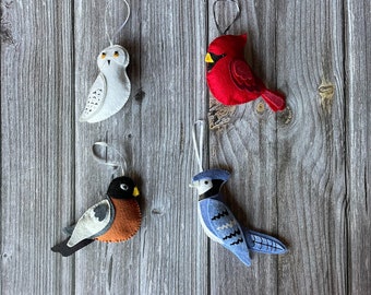 Felt Birds. Felted Bird Ornament. Felt CHRISTMAS ornament. Felted Christmas Decor. Felt Snow Owl.