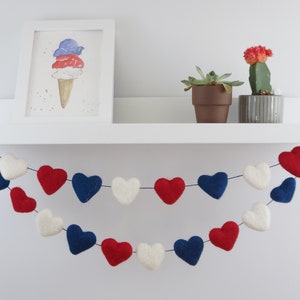 SALE! CLEARANCE. 4th of July Garland. Independence Day. Heart Garland. Fourth of July. Pom Pom Garland. Felt Garland