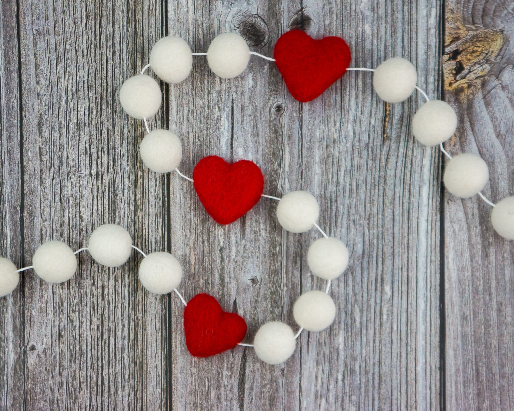 Kids heart and pom pom garland bunting with personalisation option 6 hearts