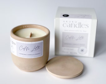 Coffee Latte - Scented Soy Wax Candle. Wooden Cracking Wick. Cement Candle. Unique Concrete Candle