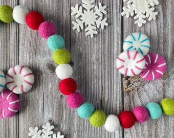 Christmas Felt Garland. Felt Pom Poms Garland.Felt Balls Garland. Felt Pompom Garland