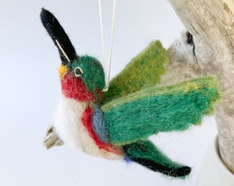 Felt Hummingbird Christmas Ornament. Wool felted Christmas Bird Ornament. Felt Honeybird.
