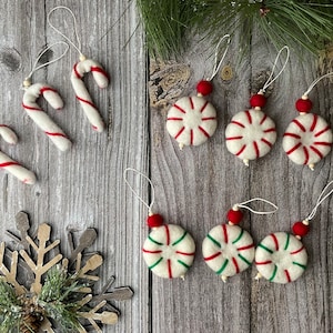 CHRISTMAS ORNAMENTS. Felt Ornaments - Felt Peppermints. Felt Candy Cane. Holiday Ornaments. Ornaments Christmas.