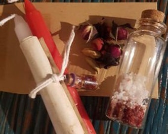 Spell jar kit with spell jar, 2 spell candles & all you need to manifest. Choose your spell- love, confidence, anxiety relief, happiness etc