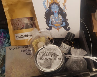 Kali Goddess Box w/altar tools, Kali artwork, witchcraft items, magickal surprise box for working with Goddess Kali Ma/Kali Maa
