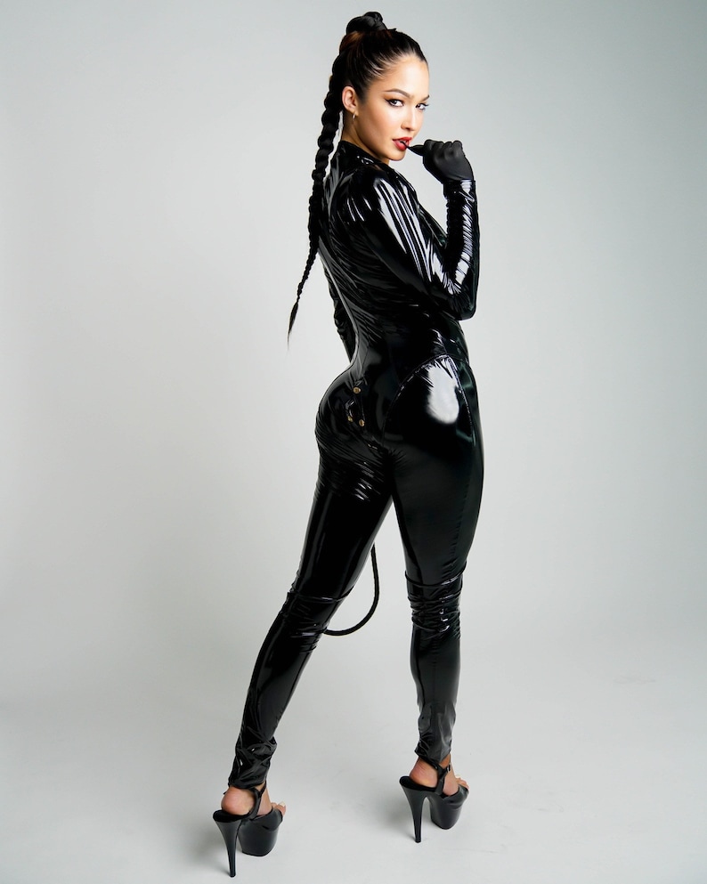 Black Stretchy Cosplay Latex Look Womens Catsuit High - Etsy