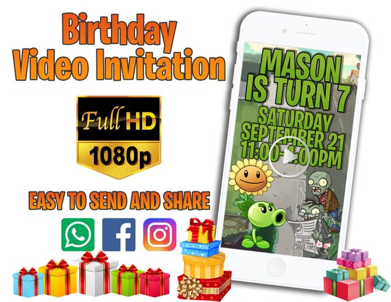 Plants Vs Zombies Video Invitation Plants Vs Zombies - Etsy