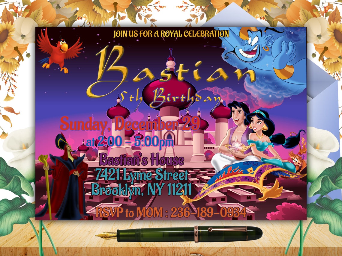 Aladdin Invitation, Aladdin Birthday Invitation, Aladdin Theme Party ...