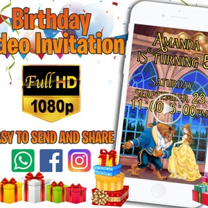Invito video Beauty and The Beast, Invito Belle, Compleanno Principessa Belle, Princess Belle Party, Video Invito, File digitale
