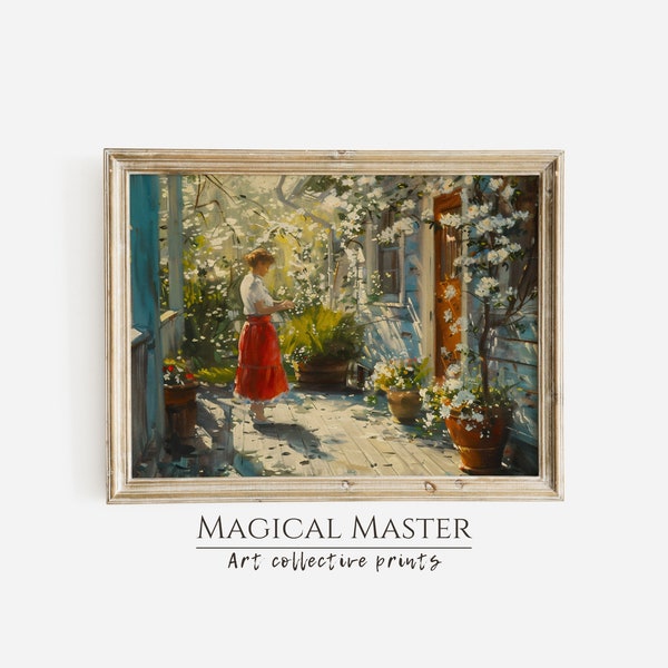Woman in Flowered Gardens / Spring Home Painting / Modern Impressionism / PRINTABLE Digital Art