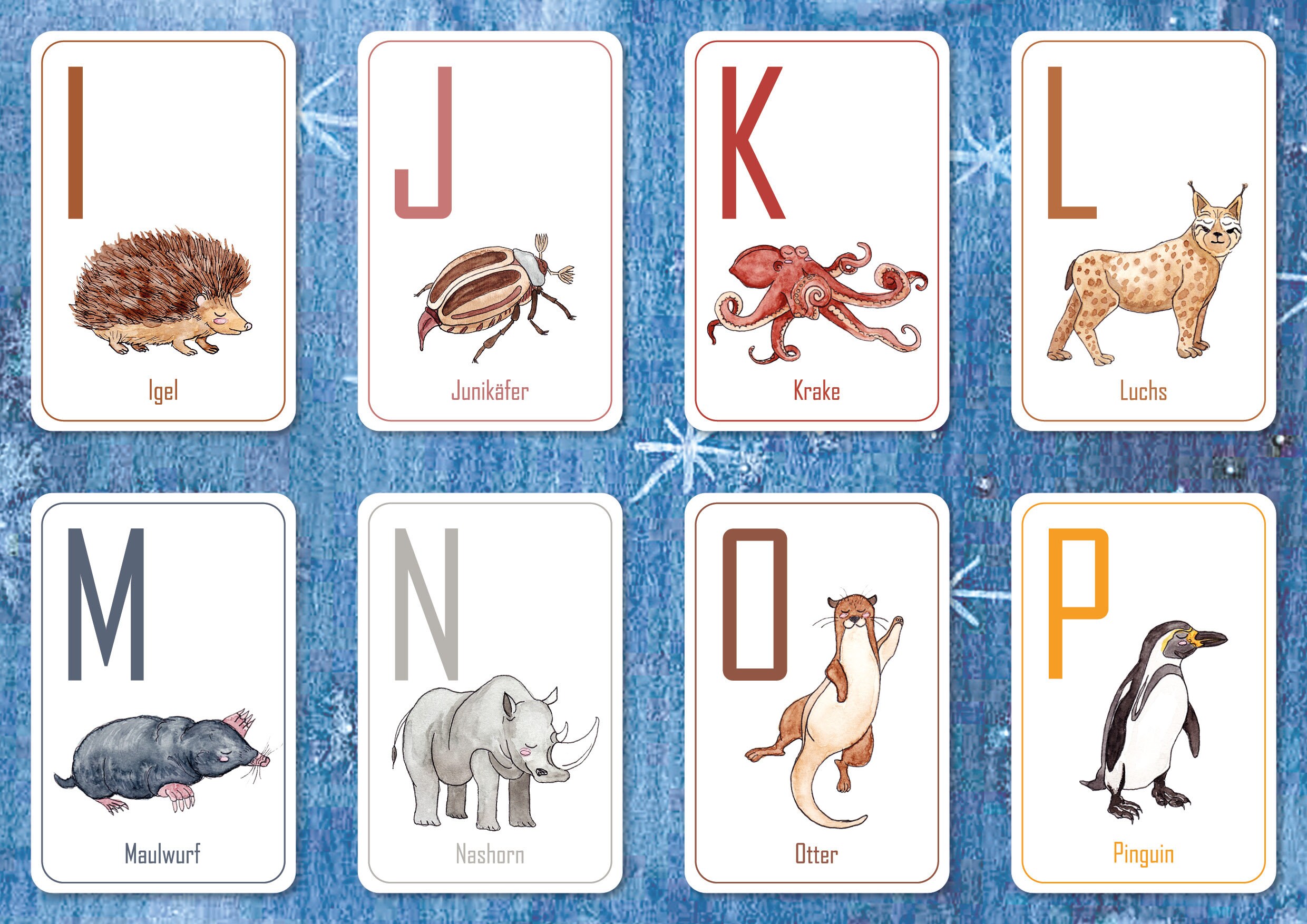 ABC Lernkarten Alphabet 26 tierische Buchstabenkarten Animal Watercolor