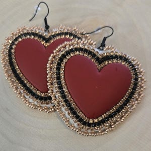 Red beaded heart earrings