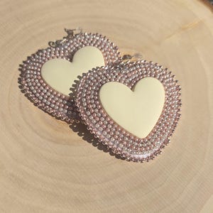 Beaded pearl heart earrings