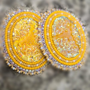 Yellow sparkly beaded earrings