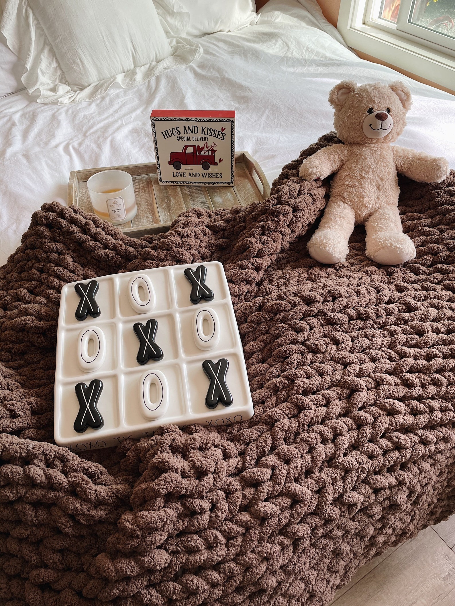 Chocolate Brown Chunky Knit Throw Blanket Etsy