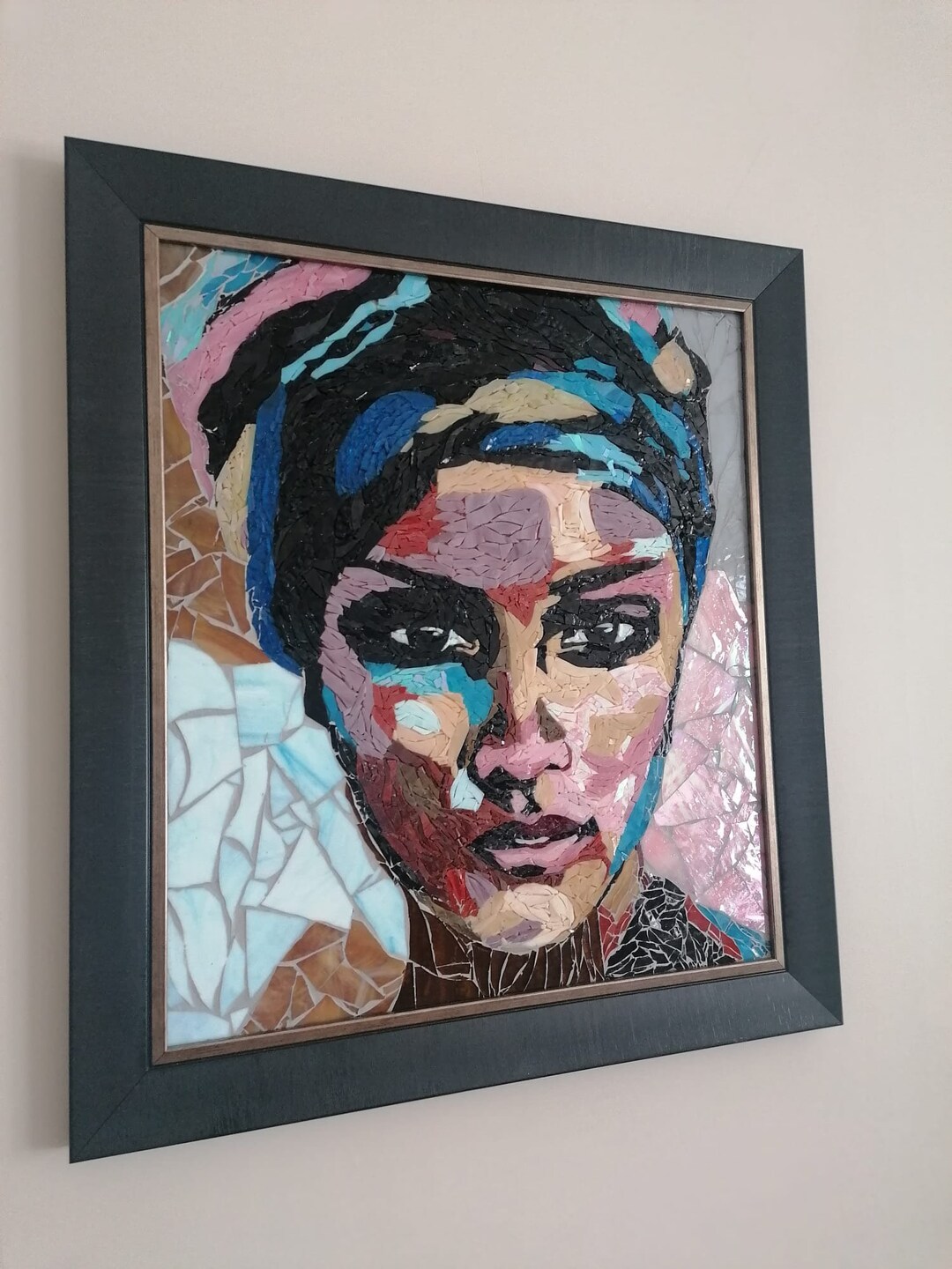 African Woman Mosaic Portrait, African Glass Wall Art, Mosaic Wall Art