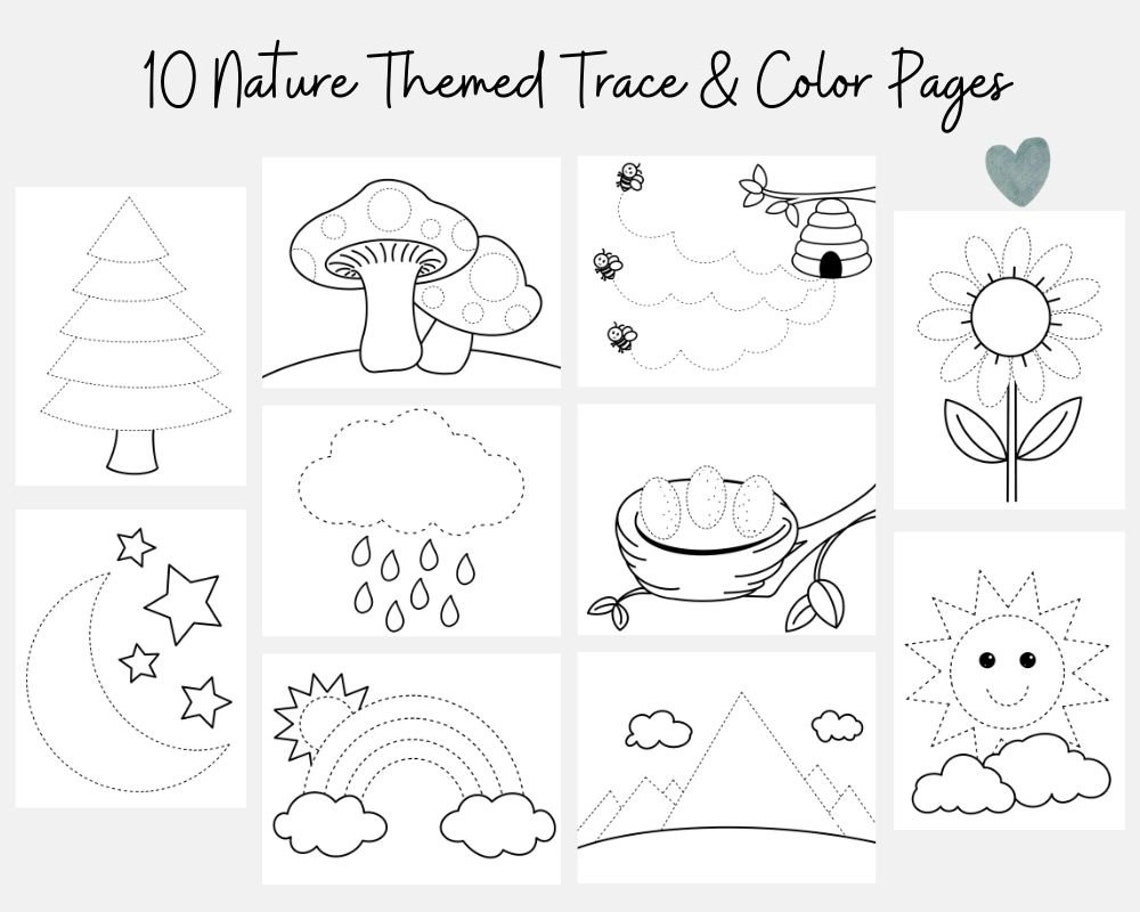 Nature Trace and Color Tracing 10 pages Preschool Etsy