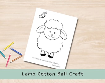 Lamb Cotton Ball Craft | Bible Verse | Kids Paper Craft | Instant Download | Sunday School Lesson | Daycare | Coloring | KJV | ESV | NIV |