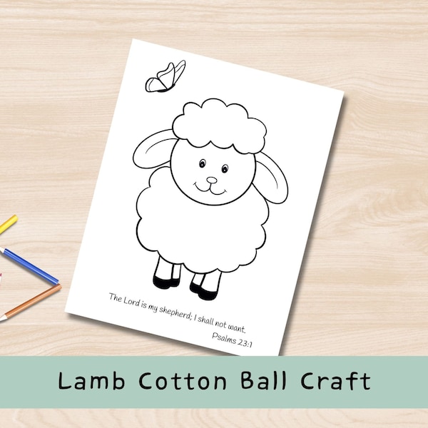 Lamb Cotton Ball Craft | Bible Verse | Kids Paper Craft | Instant Download | Sunday School Lesson | Daycare | Coloring | KJV | ESV | NIV |