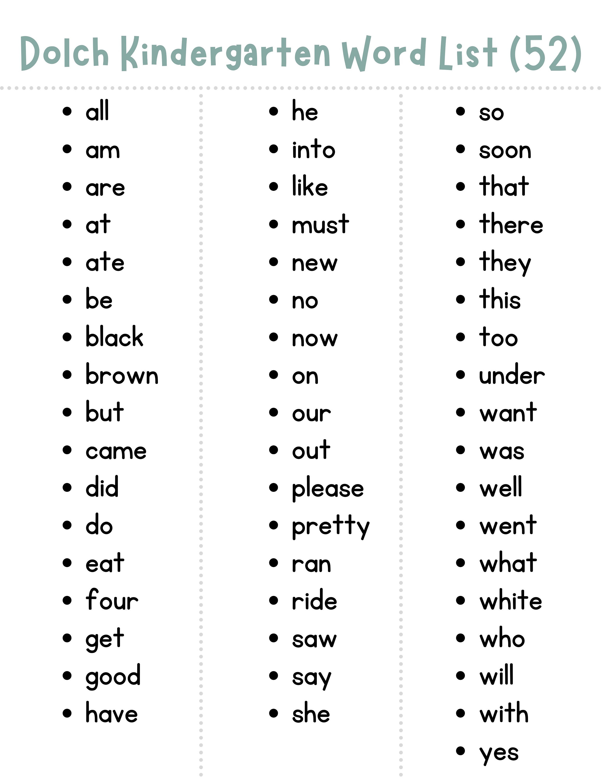 Kindergarten Dolch Sight Words Pdf Olfeinsure