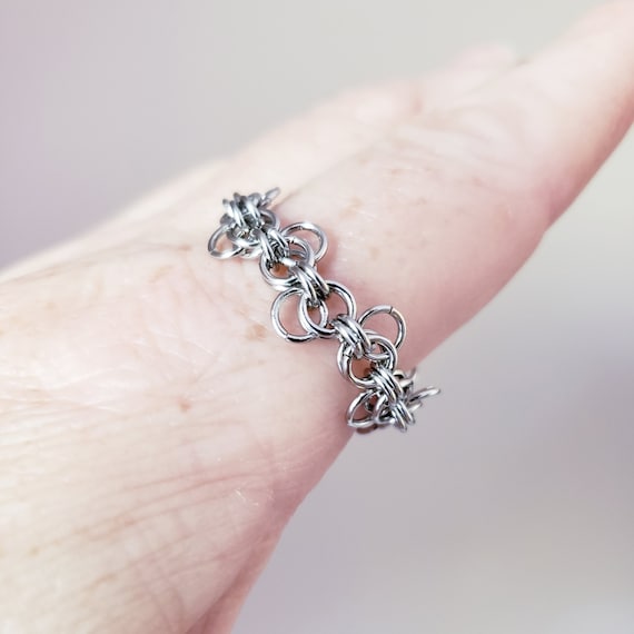 Chainmail Ring, Stainless Steel Forget Me Knot Weave, Parrot Safe Non-toxic  for Bird Owners 