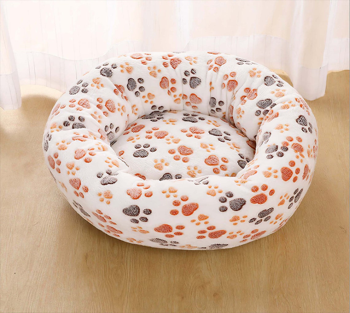 Fleece Round Dog Bed Paw printed Pet house Dog Kennel House Etsy