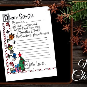 Carta a Santa imprimible. Carta de los niños a Santa Claus. Lista de deseos de Navidad. Carta de Papá Noel. Carta imprimible a Santa Claus.