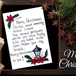Kerstboodschap voor vriendenkaartafdruk. Merry Christmas Wishes Friends Card Printable. Kerst Quote Card Digitale Download.