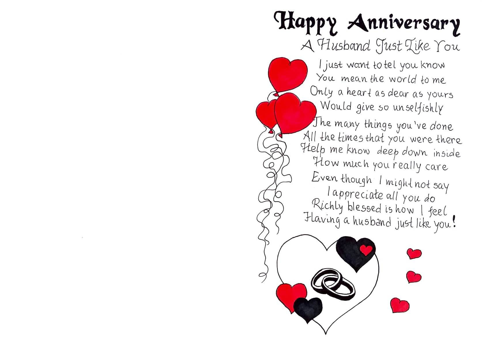 Printable Anniversary Husband Gift Card. to My Husband Anniversary Card ...