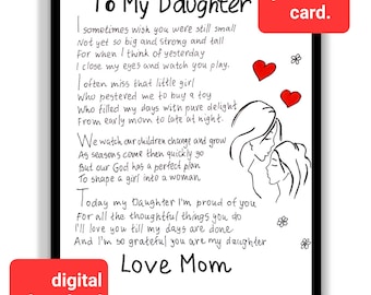 To My Daughter Birthday Printable Card. Daughter Birthday Message Card. Digital Download. Beautiful Birthday Greeting Card for Daughter.