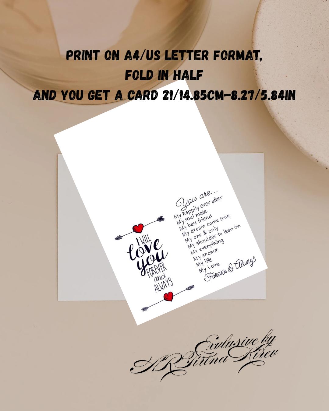 I Will Love You Forever and Always Card Print. to My Husband Card ...
