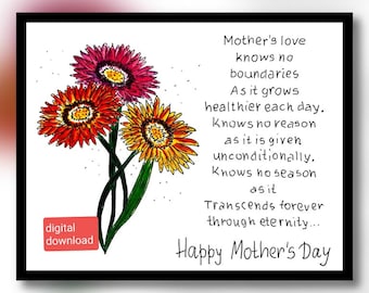 Happy Mothers Day Card Gift Digital Download. Mothers Day Card Print. To My Mom Poster Printable. I Love You Mom Card Gift. Thank You Mom.