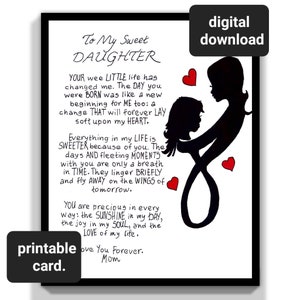 To My Daughter Geburtstagskarte. Druckbare Tochter Geburtstag Geschenk Karte. Tochter Geburtstagskarte Print. Geburtstagswünsche für Tochter.