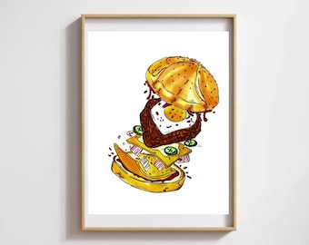 Burger Art Wall Decor Printable. Cheese Burger Art Print. Fast Food Art Poster. Restaurant Wall Art Print Decor. Kitchen Wall Art Decor.