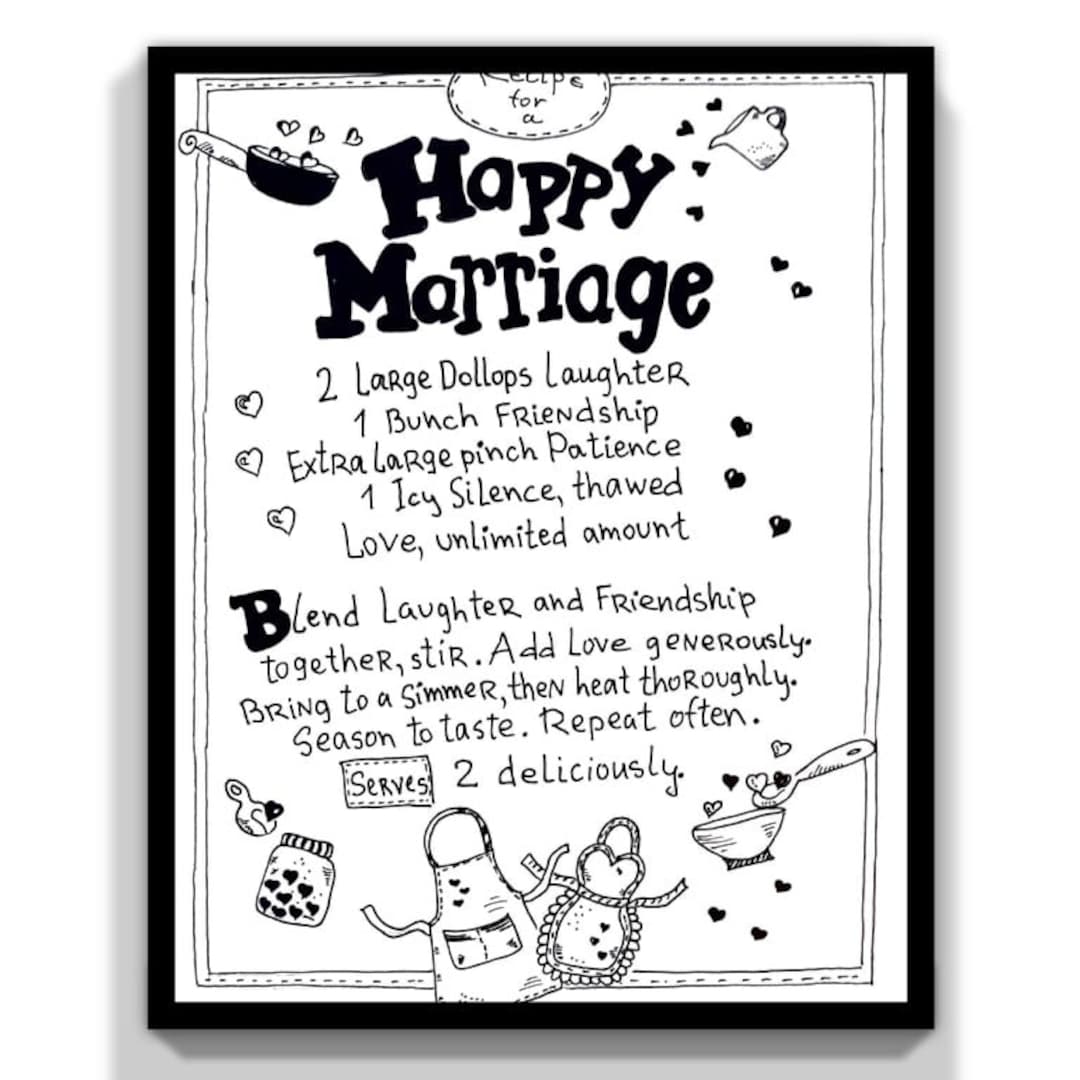 Recipe for A Happy Marriage Print. Bridal Shower Gift. Wedding Wall Art ...