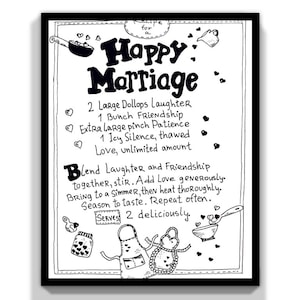 Recipe for A Happy Marriage Print. Bridal Shower Gift. Wedding Wall Art. Happy Marriage Sign. Digital Download.