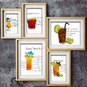 Cocktail recepten set van 5 print. Afdrukbare wandbalkkaarten. Home Bar Decor. Cocktail Art Poster. Digitaal downloaden.