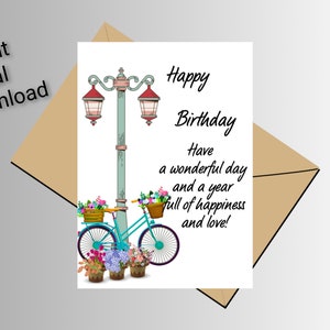 Cartão de mensagem de aniversário para impressão. Cartão de desejos de aniversário. Download digital. Cartão de presente de feliz aniversário download instantâneo