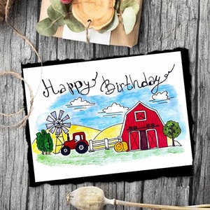Farm Tractor Birthday Card Print. Watercolor Farm Birthday Card. Birthday Card for Farmer. Printable Birthday Card.